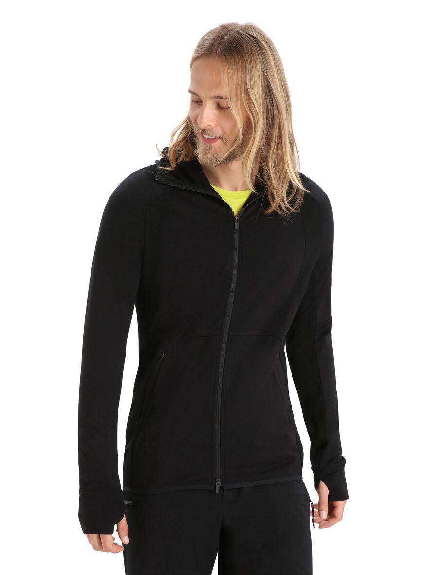 Men\'s Icebreaker ZoneKnit™ Merino Long Sleeve Zip Hoodie Black | CA 1673UZGT